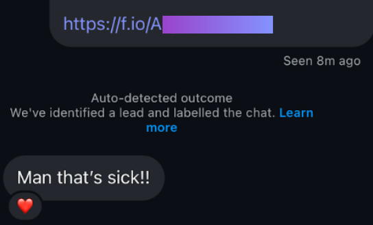 Client message: that's sick, a lead was identified